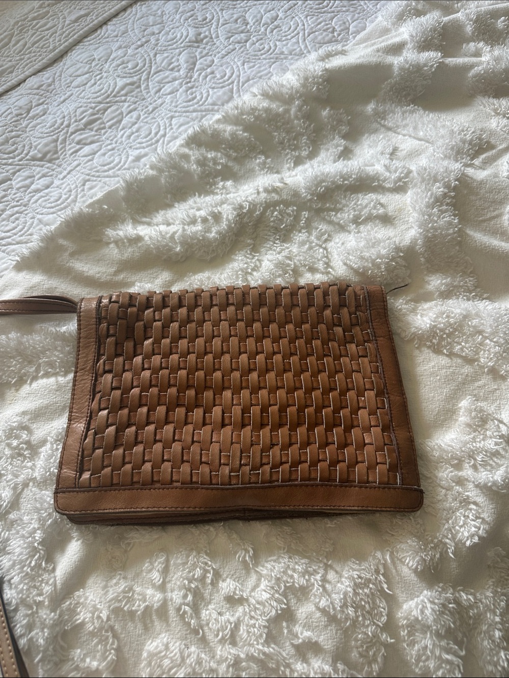 Woven Leather Clutch Wristlet in Brown